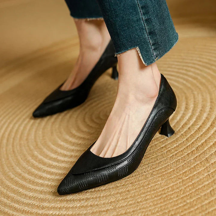 Women's Pointed Toe Kitten Heel Pumps Slip On Mid Heel – Zalumo
