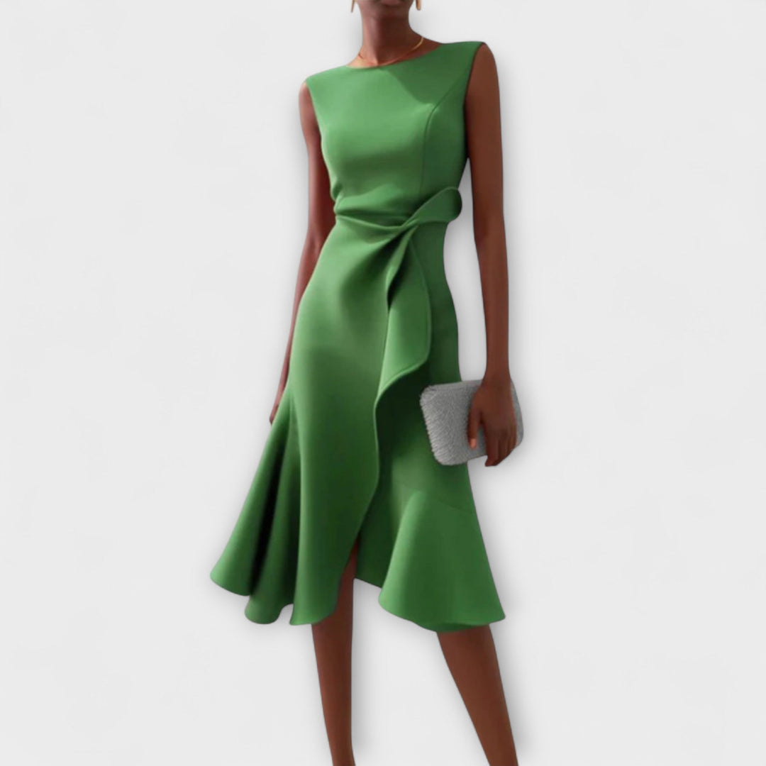 Draped Asymmetric Midi Dress – Zalumo