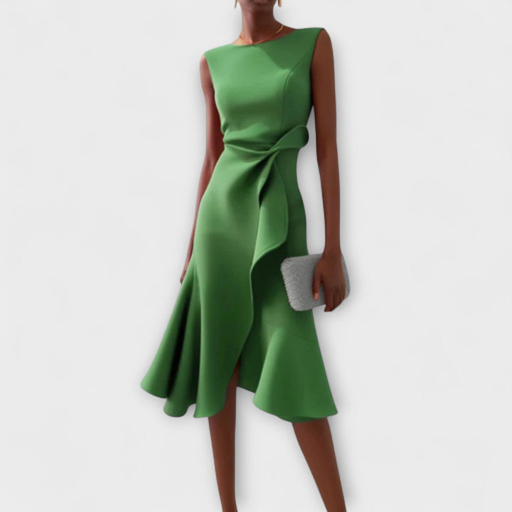 Draped Asymmetric Midi Dress – Zalumo