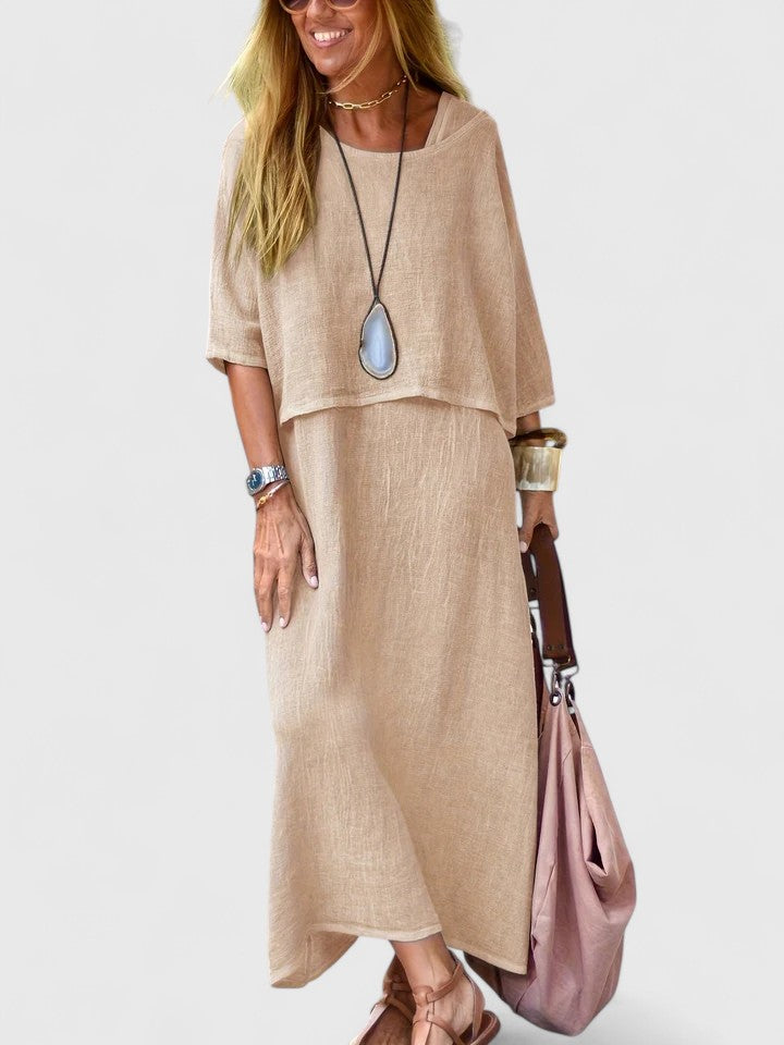 Women's Two-Piece Set Maxi Dress & Short Sleeve Top – Zalumo