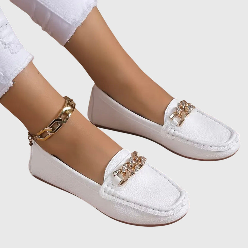 Women's Casual Slip-On Flat Loafers with Gold Chain Detail – Zalumo