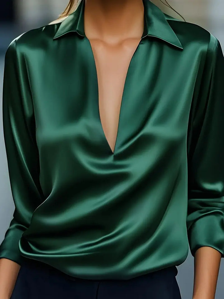 Premium V-Neck Satin Blouse – Zalumo