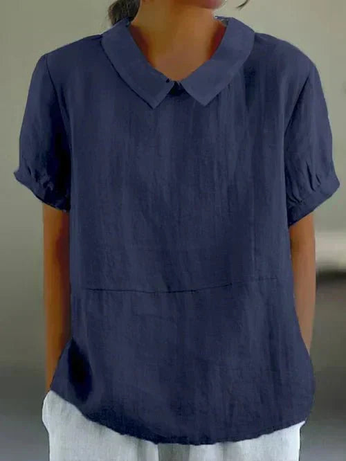Women's Peter Pan Collar Short Sleeve Casual Top – Zalumo