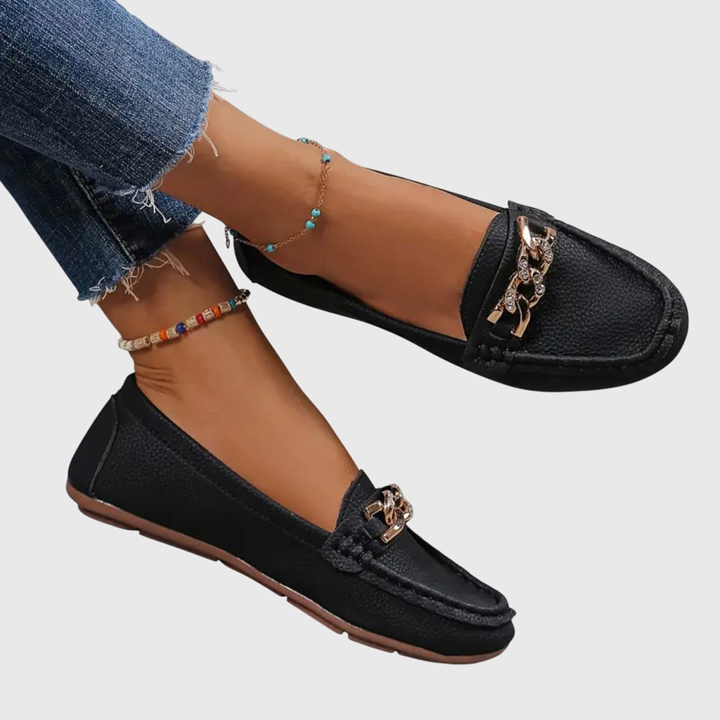 Women's Casual Slip-On Flat Loafers with Gold Chain Detail – Zalumo