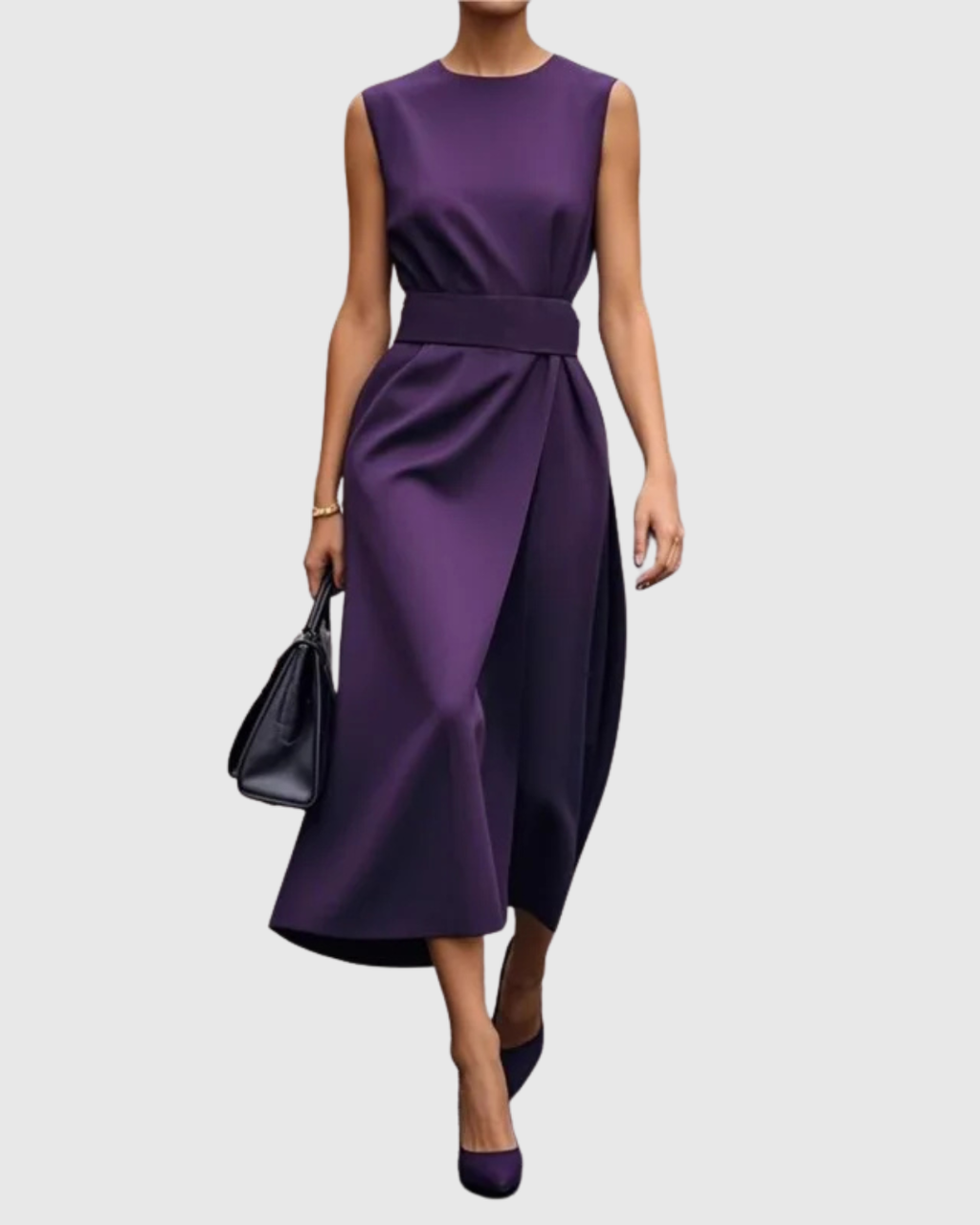 Women's Sleeveless Midi Dress Round Neck Twist Waist – Zalumo