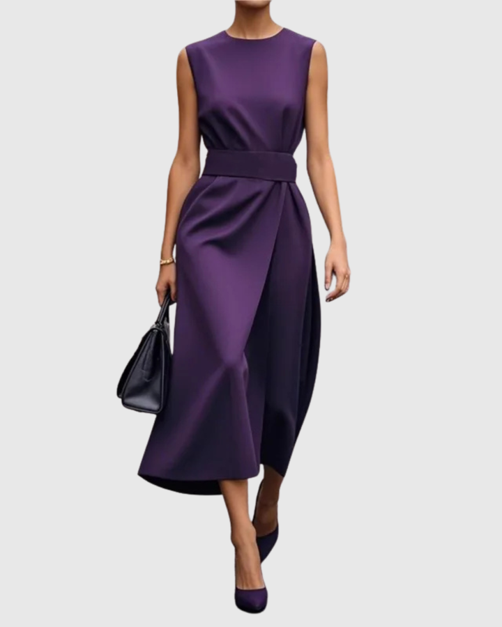 Women's Sleeveless Midi Dress Round Neck Twist Waist – Zalumo