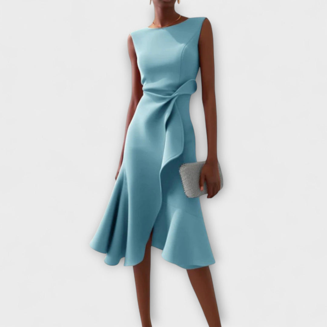 Draped Asymmetric Midi Dress – Zalumo