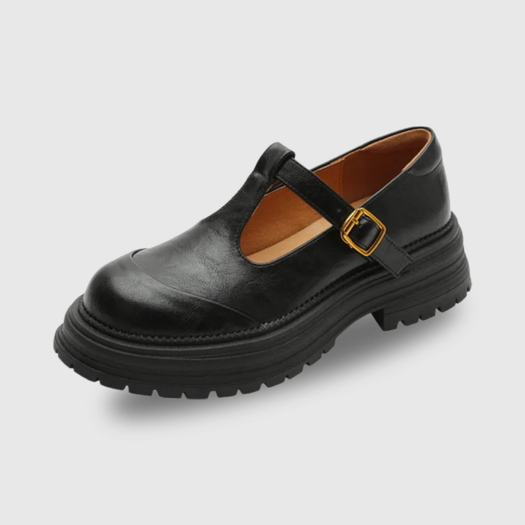 Women's T-Bar Mary Jane Shoes Round Toe Brogue Low Heel – Zalumo