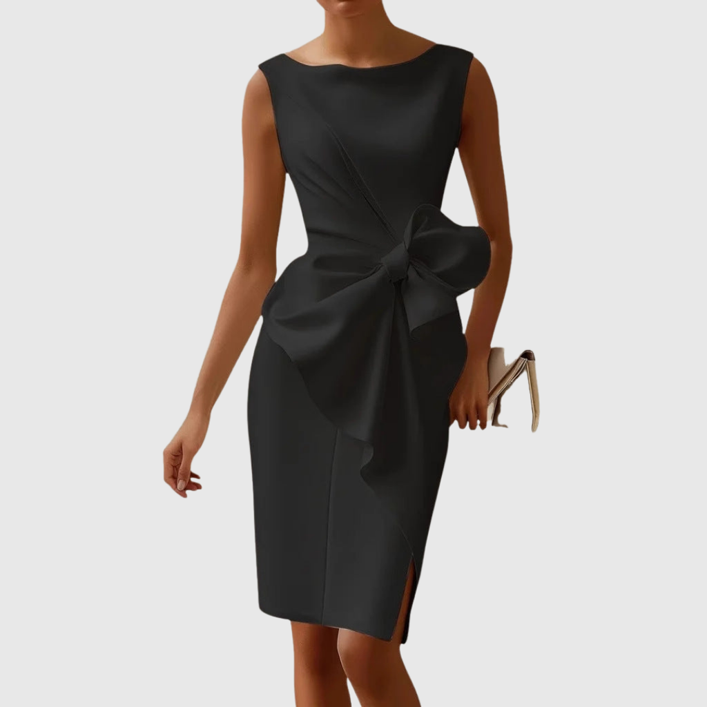 Women's Boat Neck Sleeveless Midi Dress with Bow Detail – Zalumo