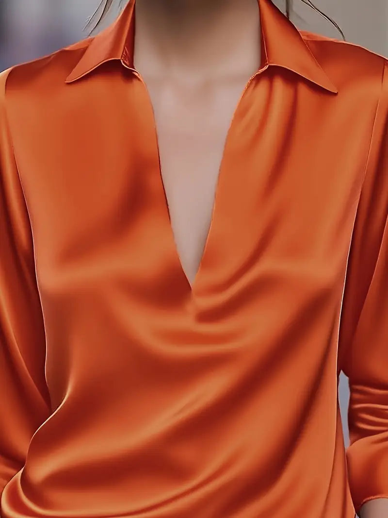 Premium V-Neck Satin Blouse – Zalumo