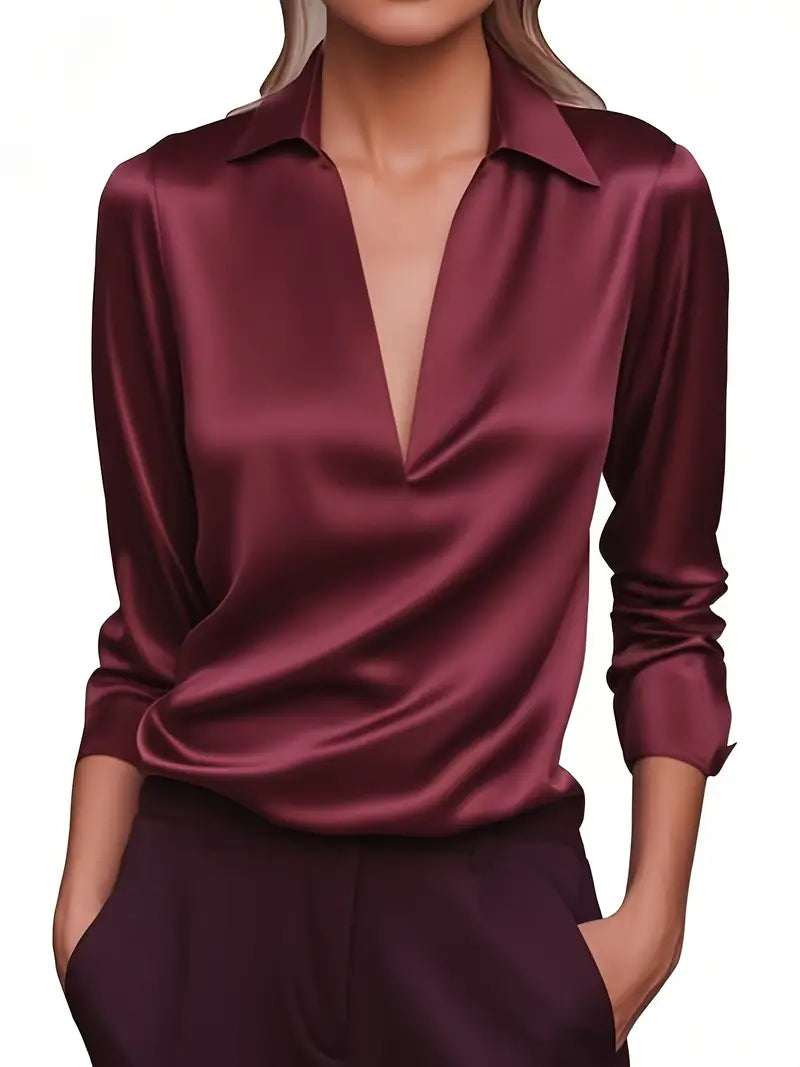 Premium V-Neck Satin Blouse – Zalumo