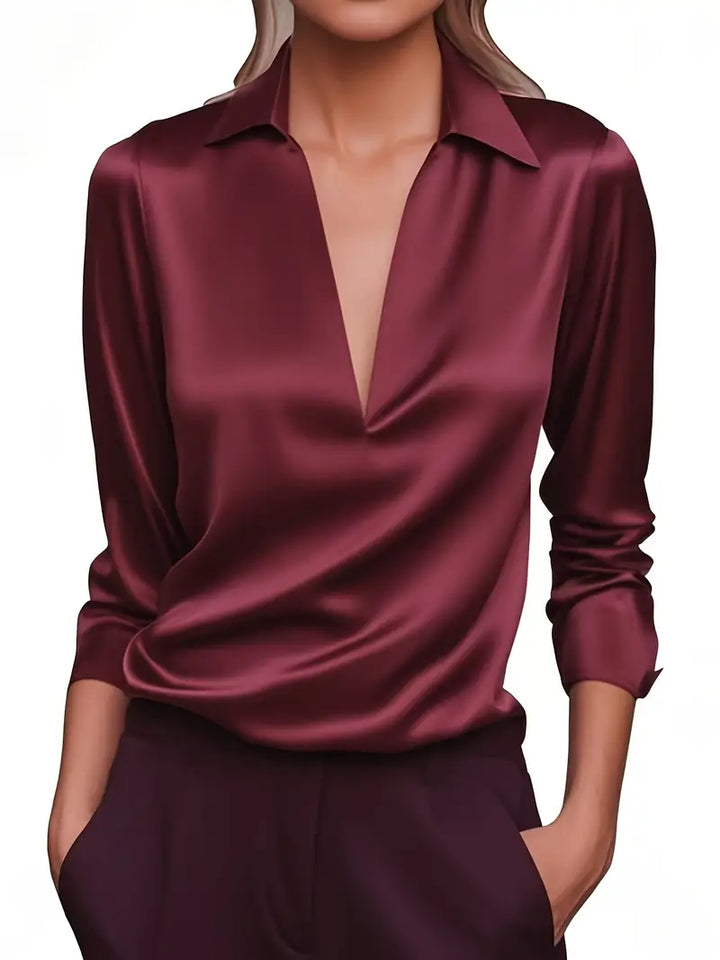 Premium V-Neck Satin Blouse – Zalumo