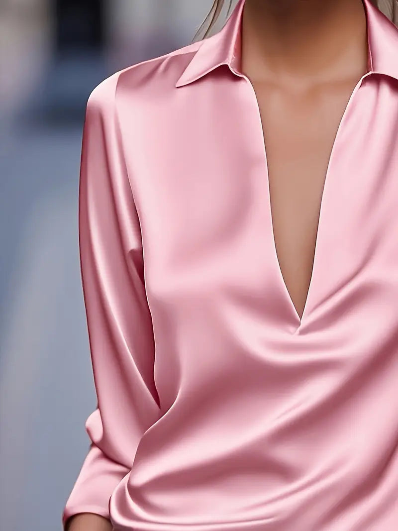 Premium V-Neck Satin Blouse – Zalumo