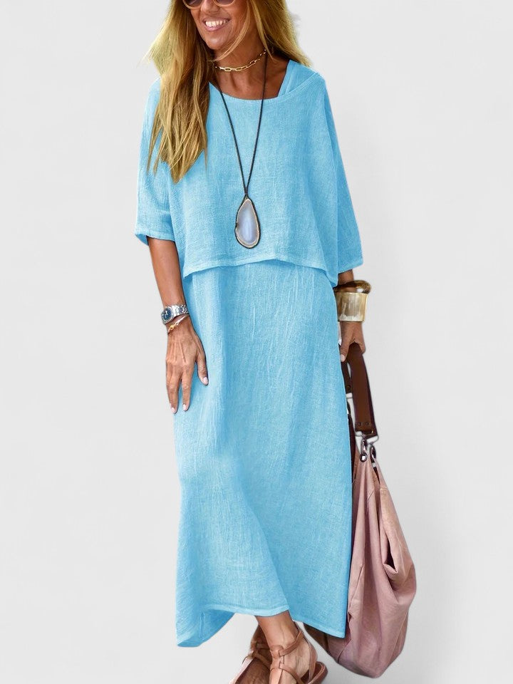 Women's Two-Piece Set Maxi Dress & Short Sleeve Top – Zalumo