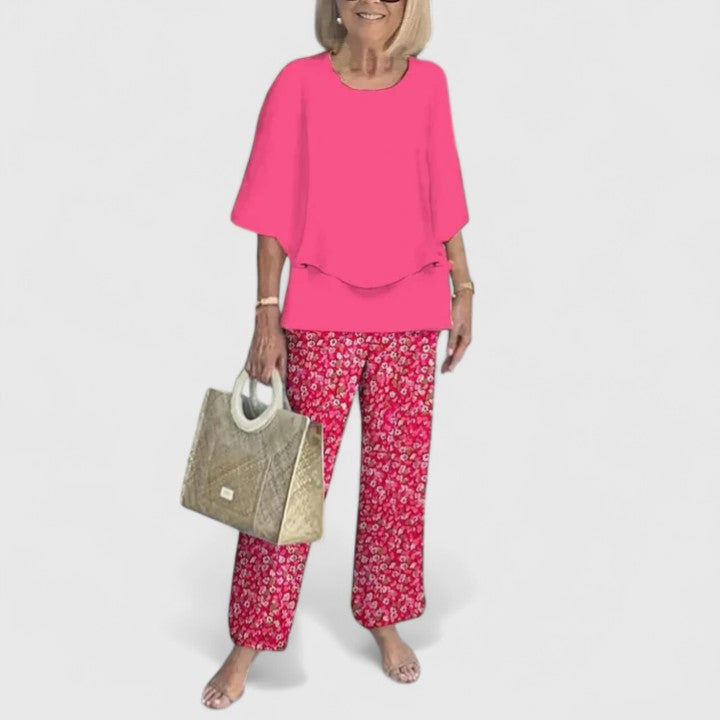 Women's Casual Floral Print Top and Wide-Leg Pants Set – Zalumo