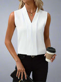 Women's V-Neck Sleeveless Pleated Front Blouse Top – Zalumo