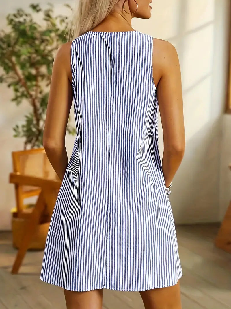 Stylish Striped Summer Dress with Pockets – Zalumo