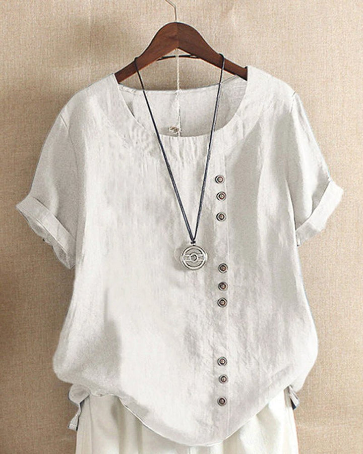 Women's Button Front Crew Neck Short Sleeve Casual Top – Zalumo