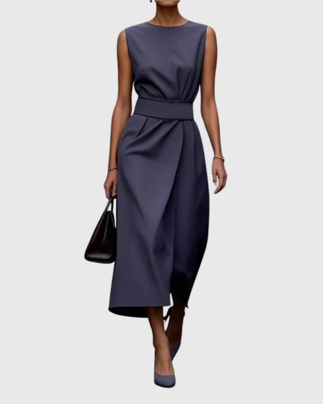 Women's Sleeveless Midi Dress Round Neck Twist Waist – Zalumo