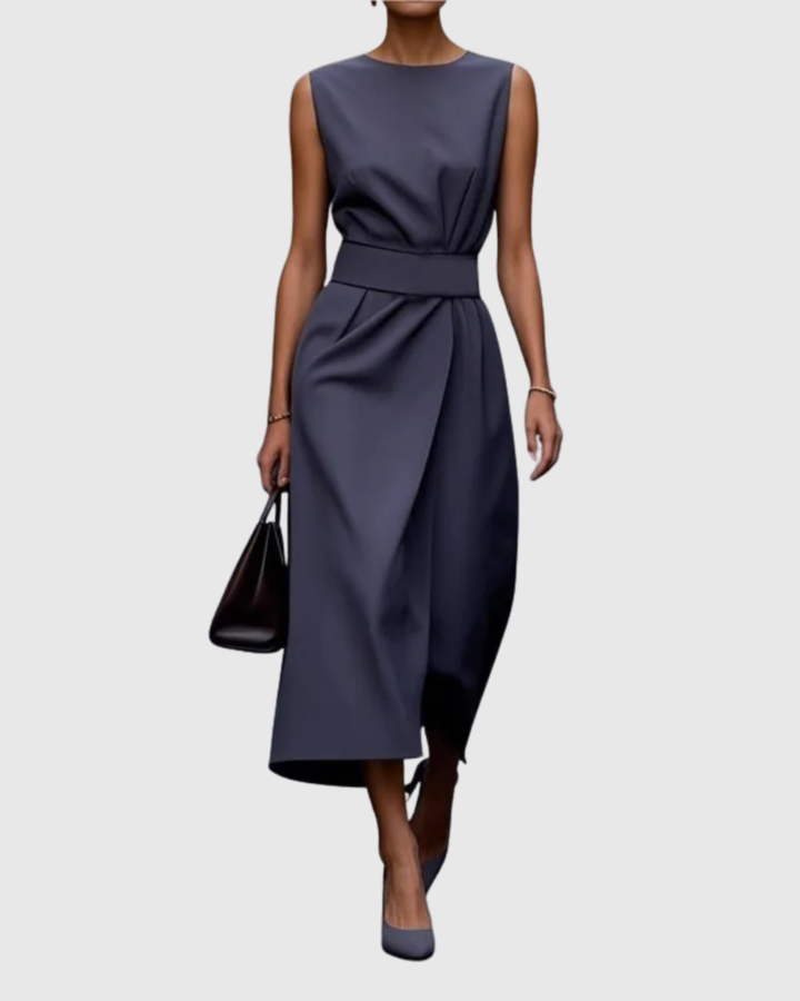 Women's Sleeveless Midi Dress Round Neck Twist Waist – Zalumo