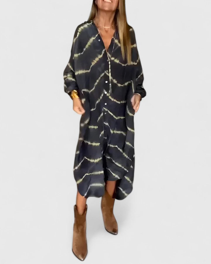 Women's Tie-Dye Print Button-Down Midi Shirt Dress – Zalumo