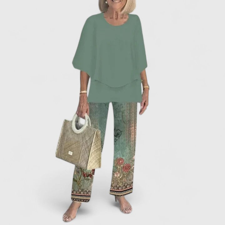 Women's Casual Floral Print Top and Wide-Leg Pants Set – Zalumo