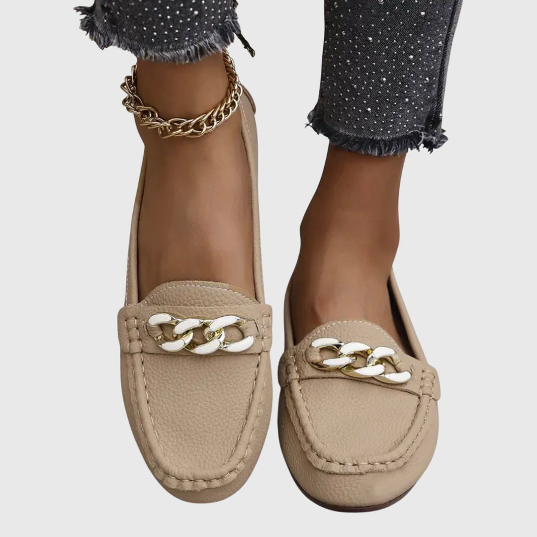 Women's Casual Slip-On Flat Loafers with Gold Chain Detail – Zalumo