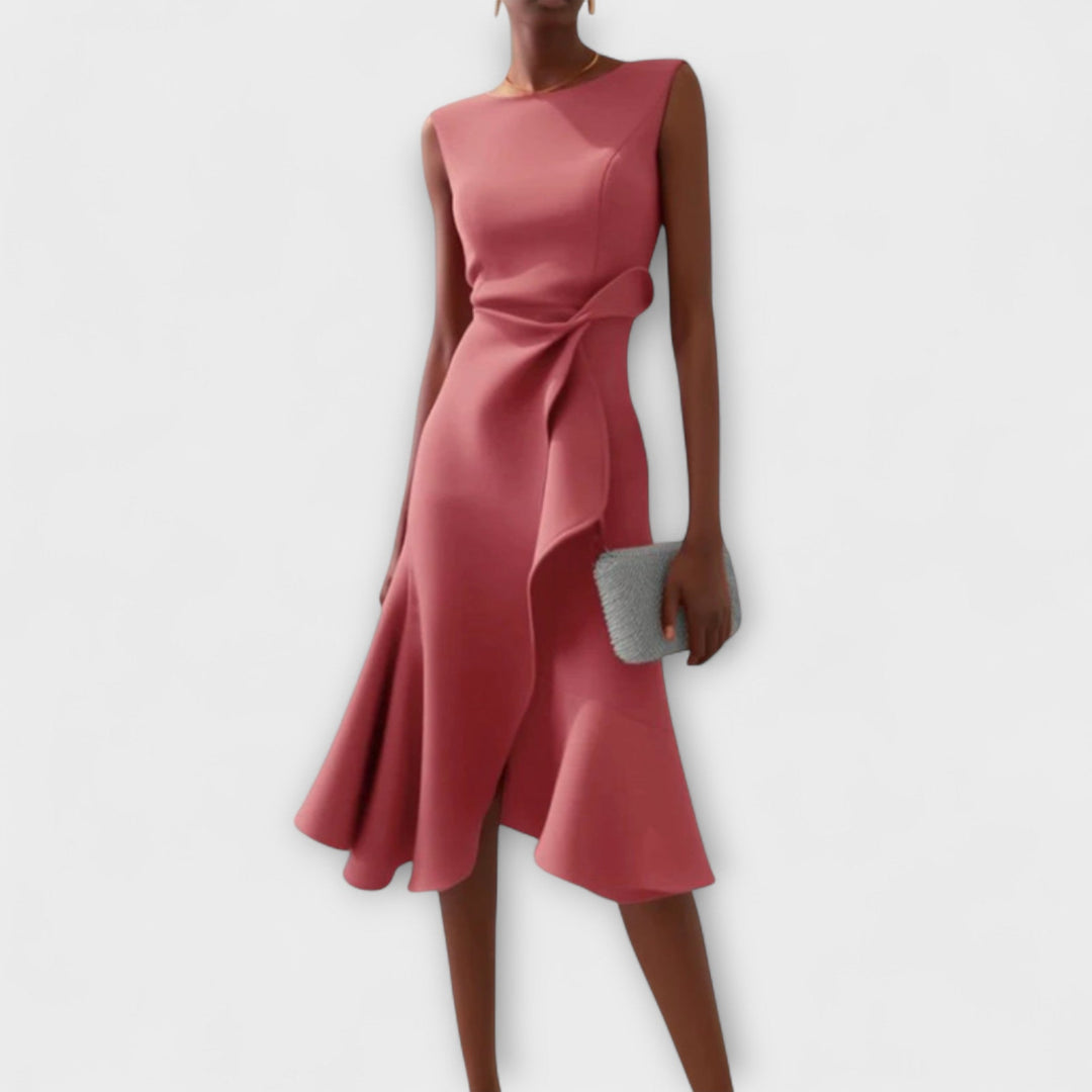 Draped Asymmetric Midi Dress – Zalumo