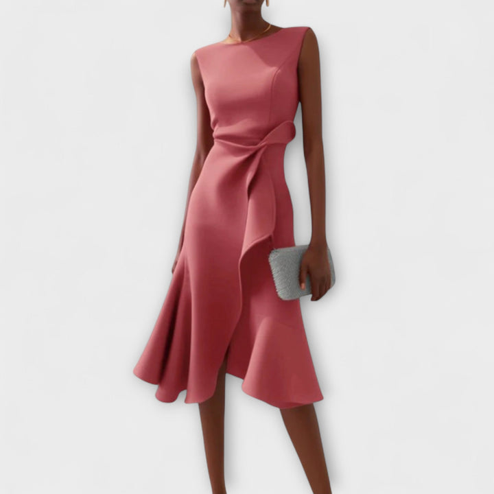 Draped Asymmetric Midi Dress – Zalumo