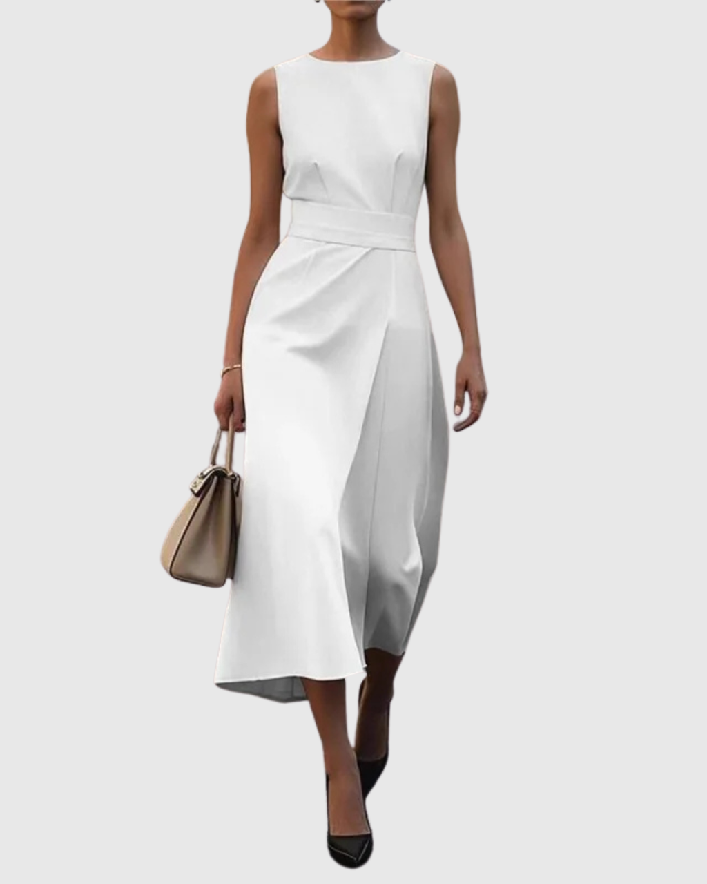 Women's Sleeveless Midi Dress Round Neck Twist Waist – Zalumo
