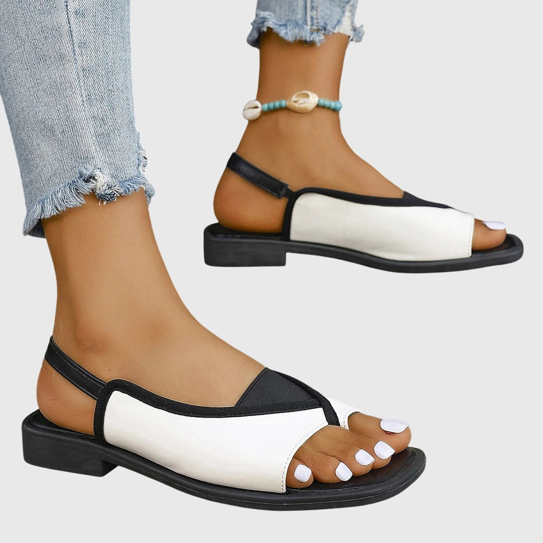 Women's Square Toe Colorblock Slip-On Flat Sandals – Zalumo