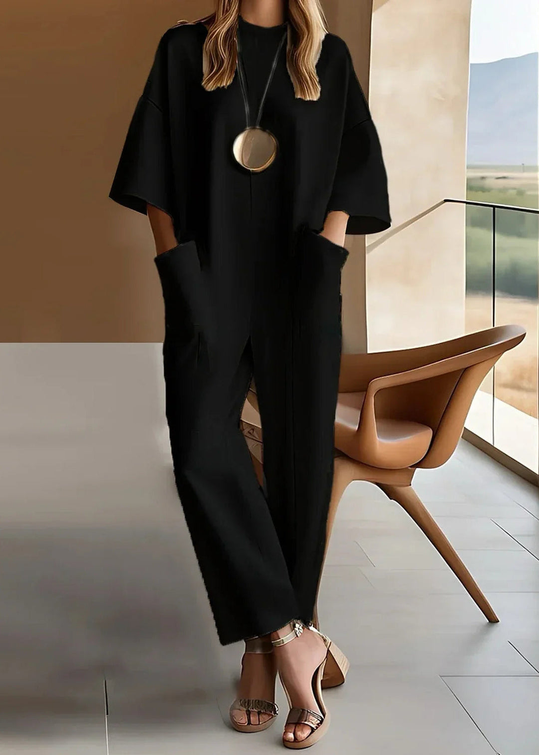Women's Short Sleeve Wide Leg Jumpsuit Crew Neck – Zalumo