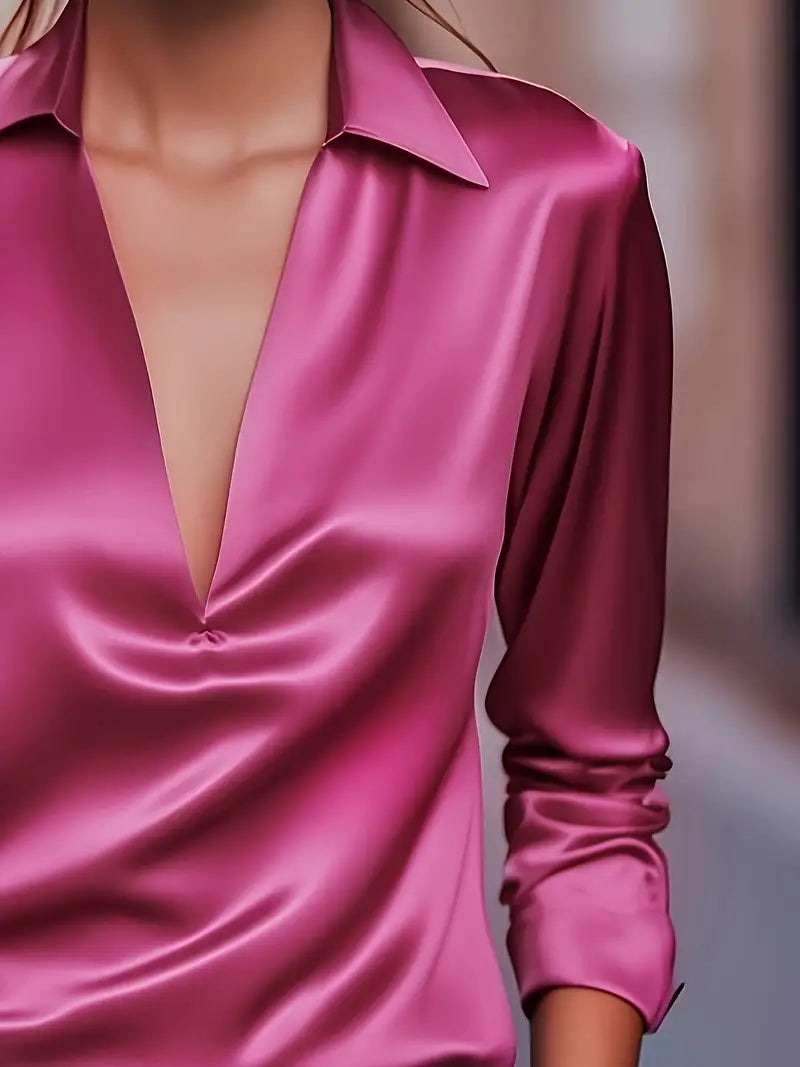 Premium V-Neck Satin Blouse – Zalumo