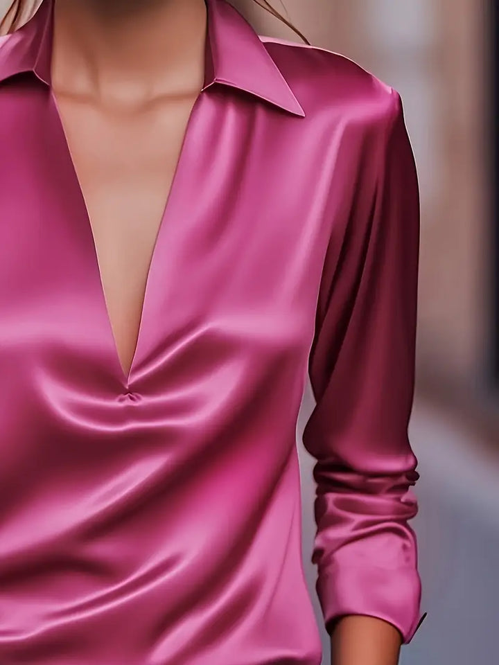 Premium V-Neck Satin Blouse – Zalumo