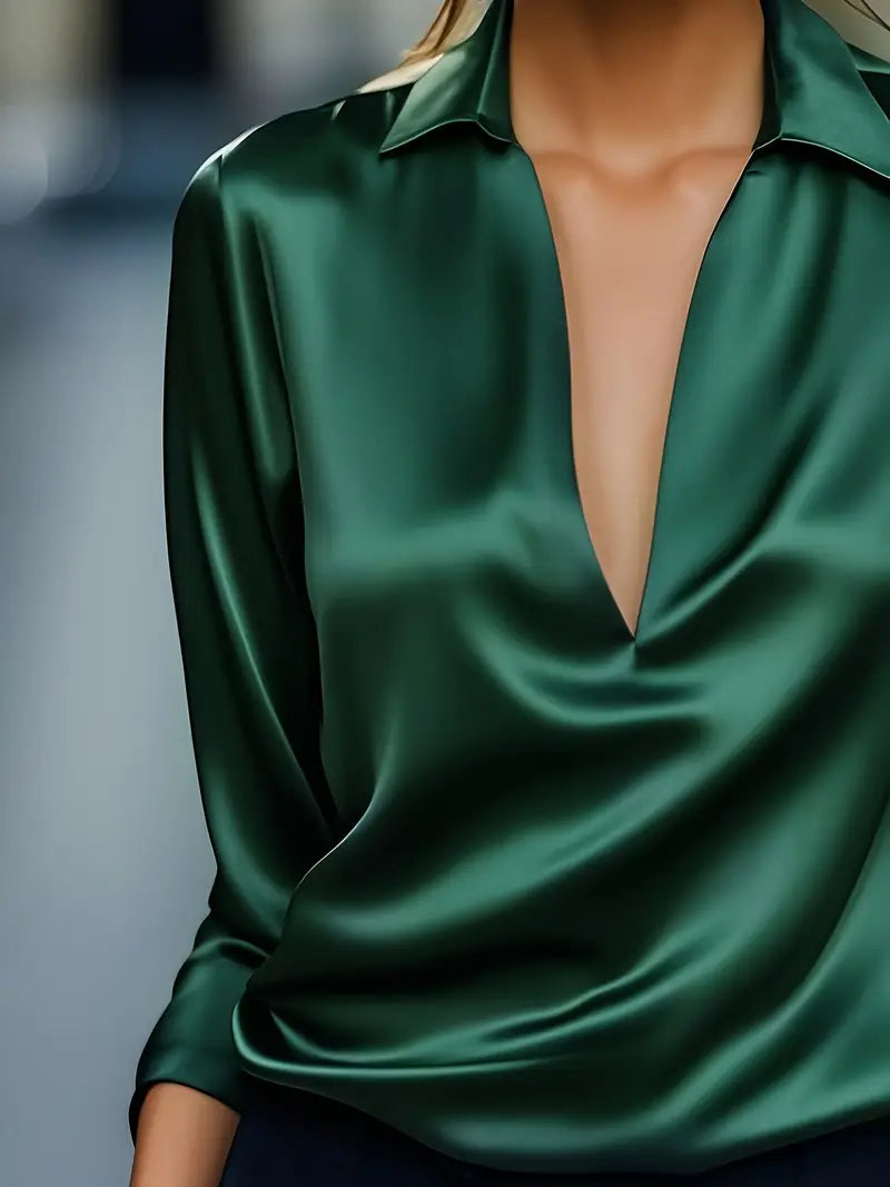 Premium V-Neck Satin Blouse – Zalumo