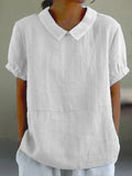 Women's Peter Pan Collar Short Sleeve Casual Top – Zalumo