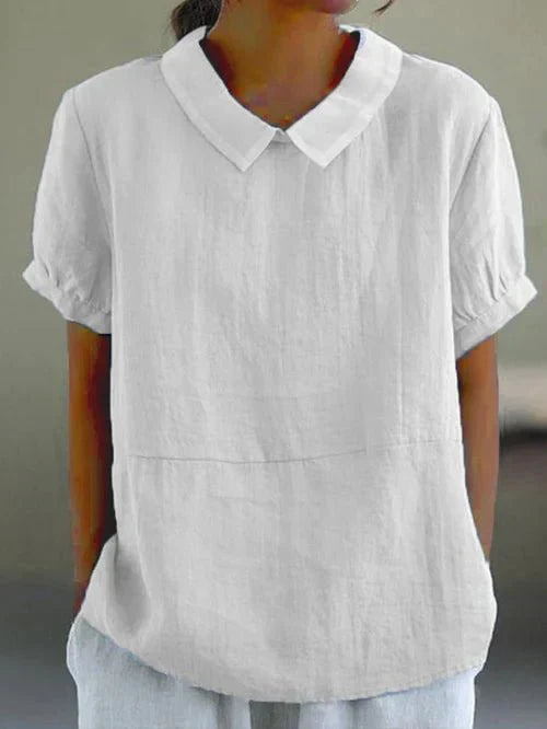Women's Peter Pan Collar Short Sleeve Casual Top – Zalumo