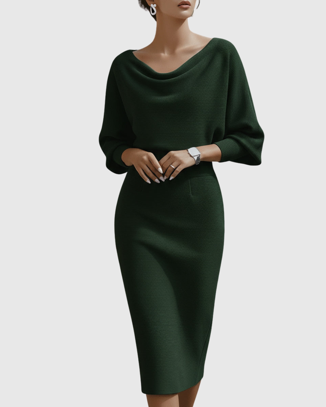 Women's Cowl Neck Batwing Sleeve Ribbed Midi Dress – Zalumo