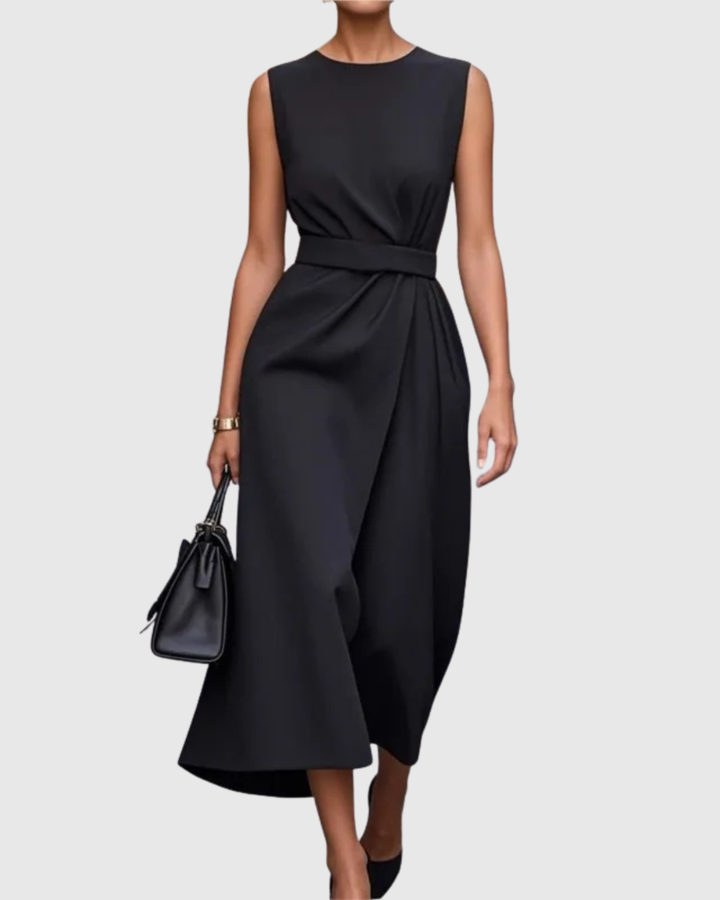 Women's Sleeveless Midi Dress Round Neck Twist Waist – Zalumo