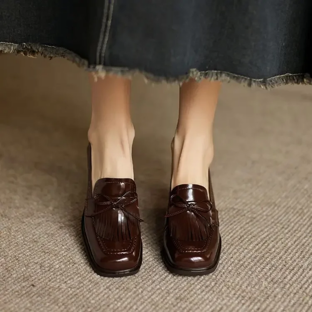 Women's Tassel Loafer Pumps Block Heel Round Toe Heels – Zalumo