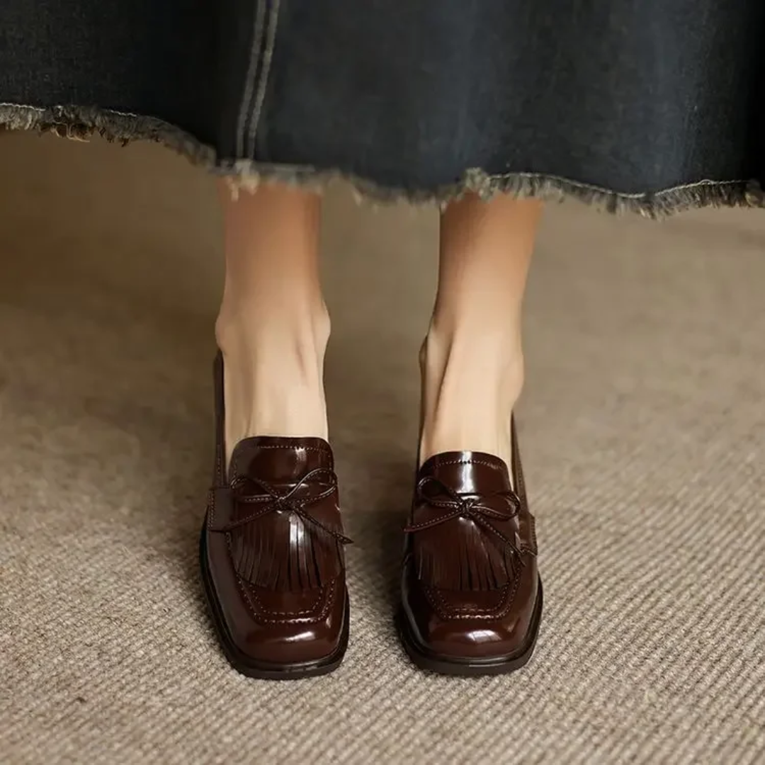 Women's Tassel Loafer Pumps Block Heel Round Toe Heels – Zalumo
