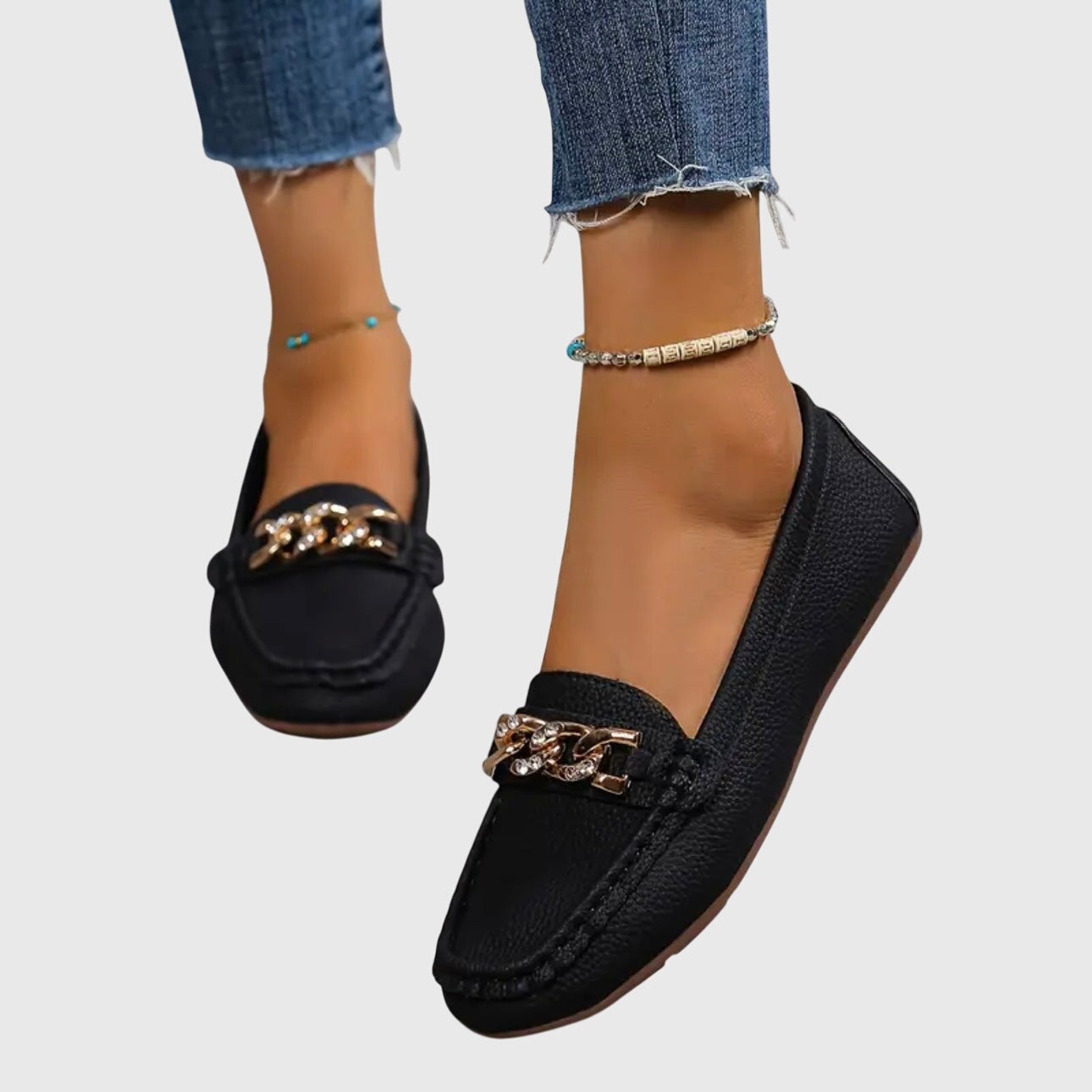 Women's Casual Slip-On Flat Loafers with Gold Chain Detail – Zalumo