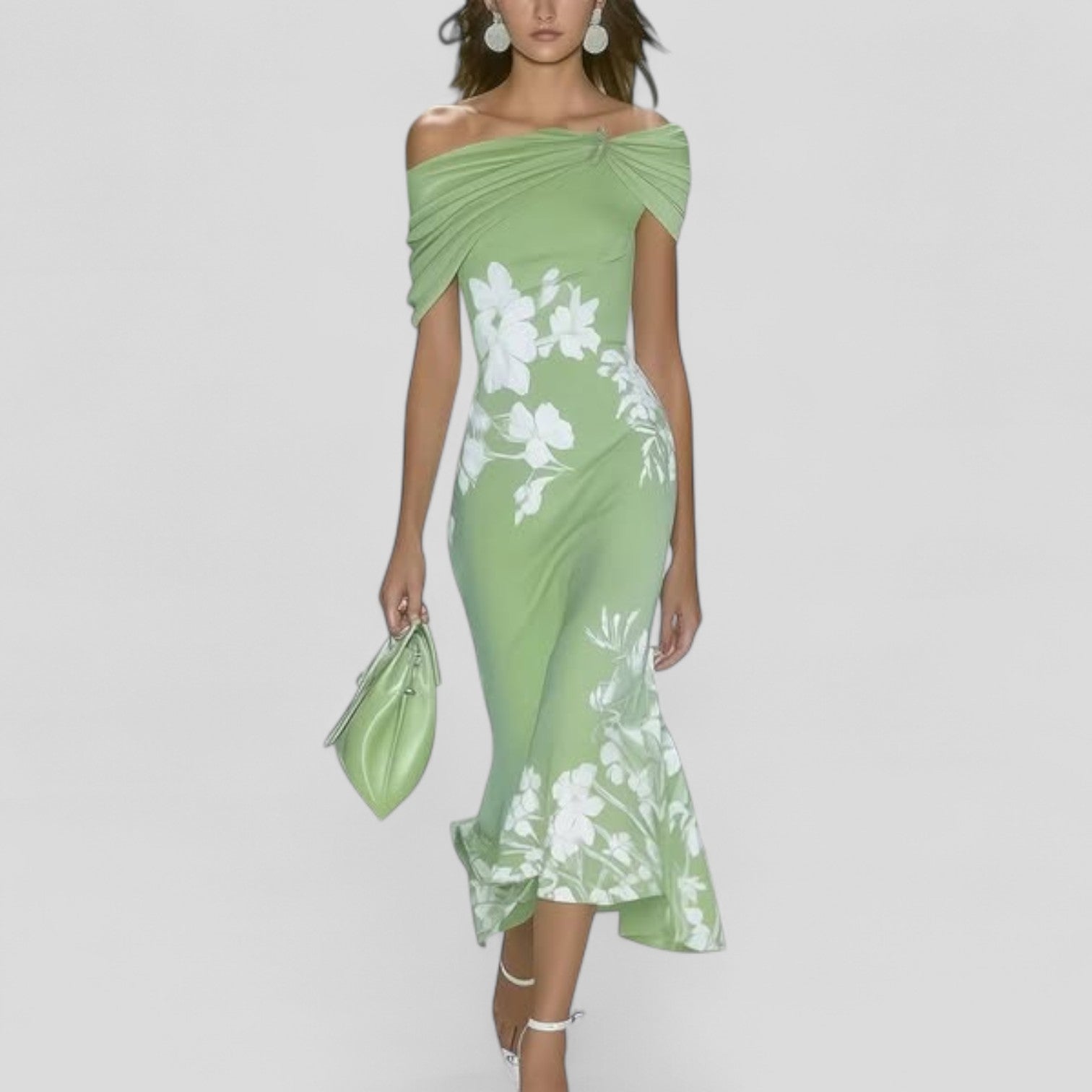 Women's Floral Off-Shoulder Ruffle Hem Midi Dress – Zalumo