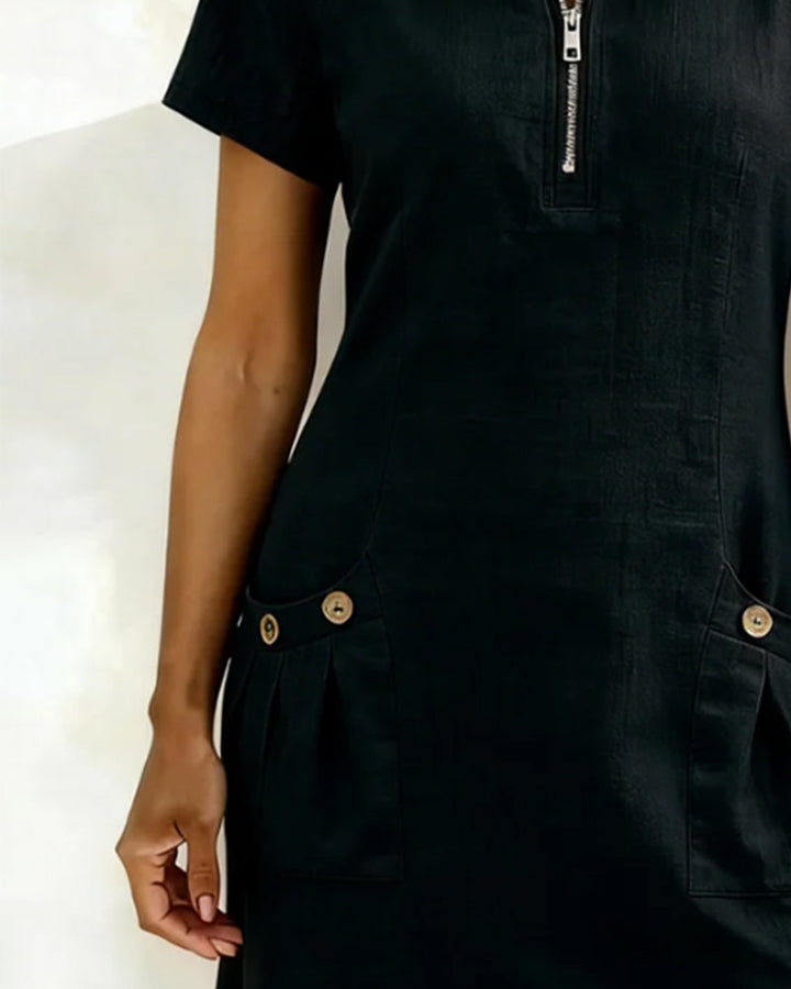 Women's Shift Dress Short Sleeve Zip Neck with Pockets – Zalumo
