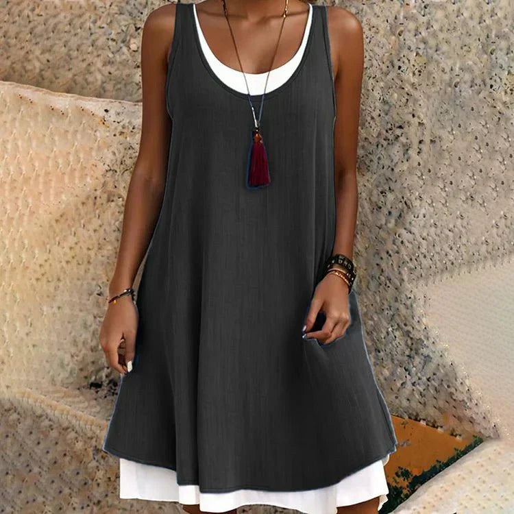 Women's Sleeveless Scoop Neck Layered Mini Dress – Zalumo