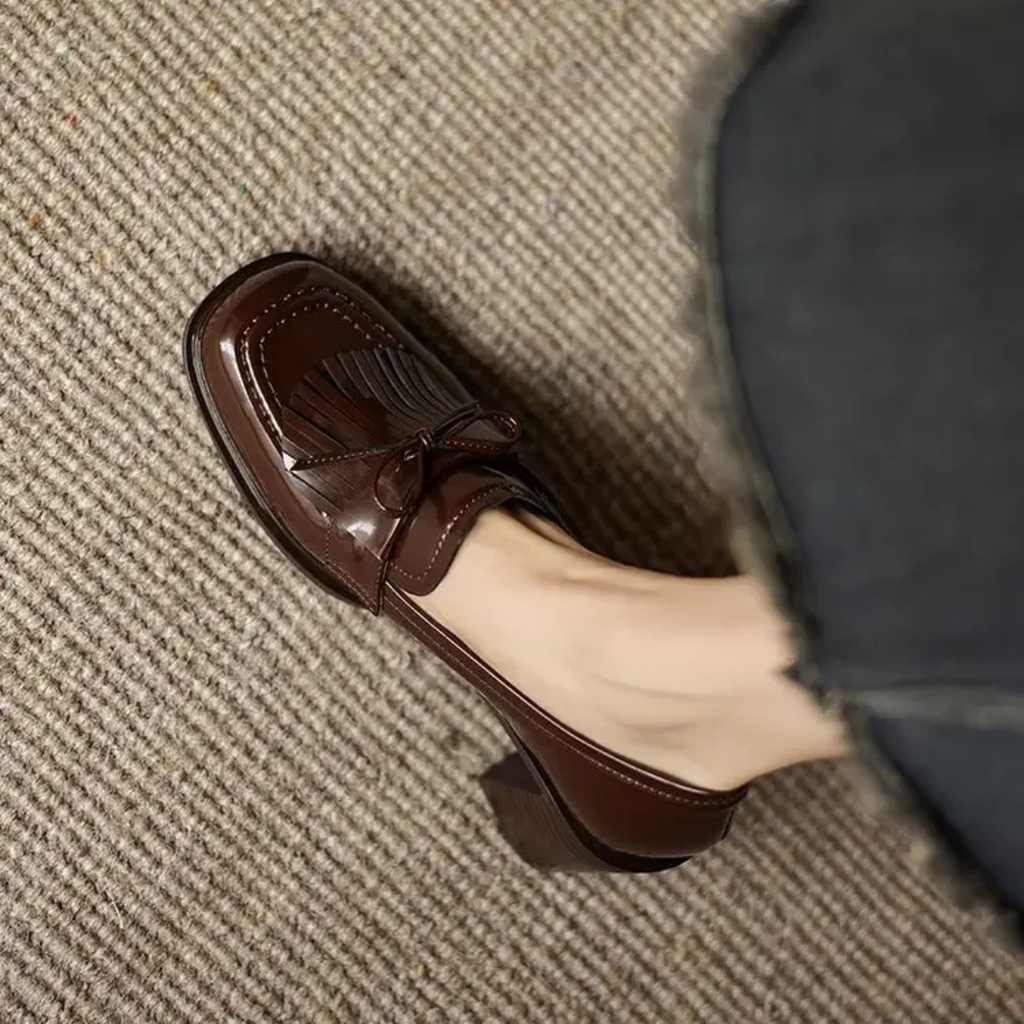 Women's Tassel Loafer Pumps Block Heel Round Toe Heels – Zalumo