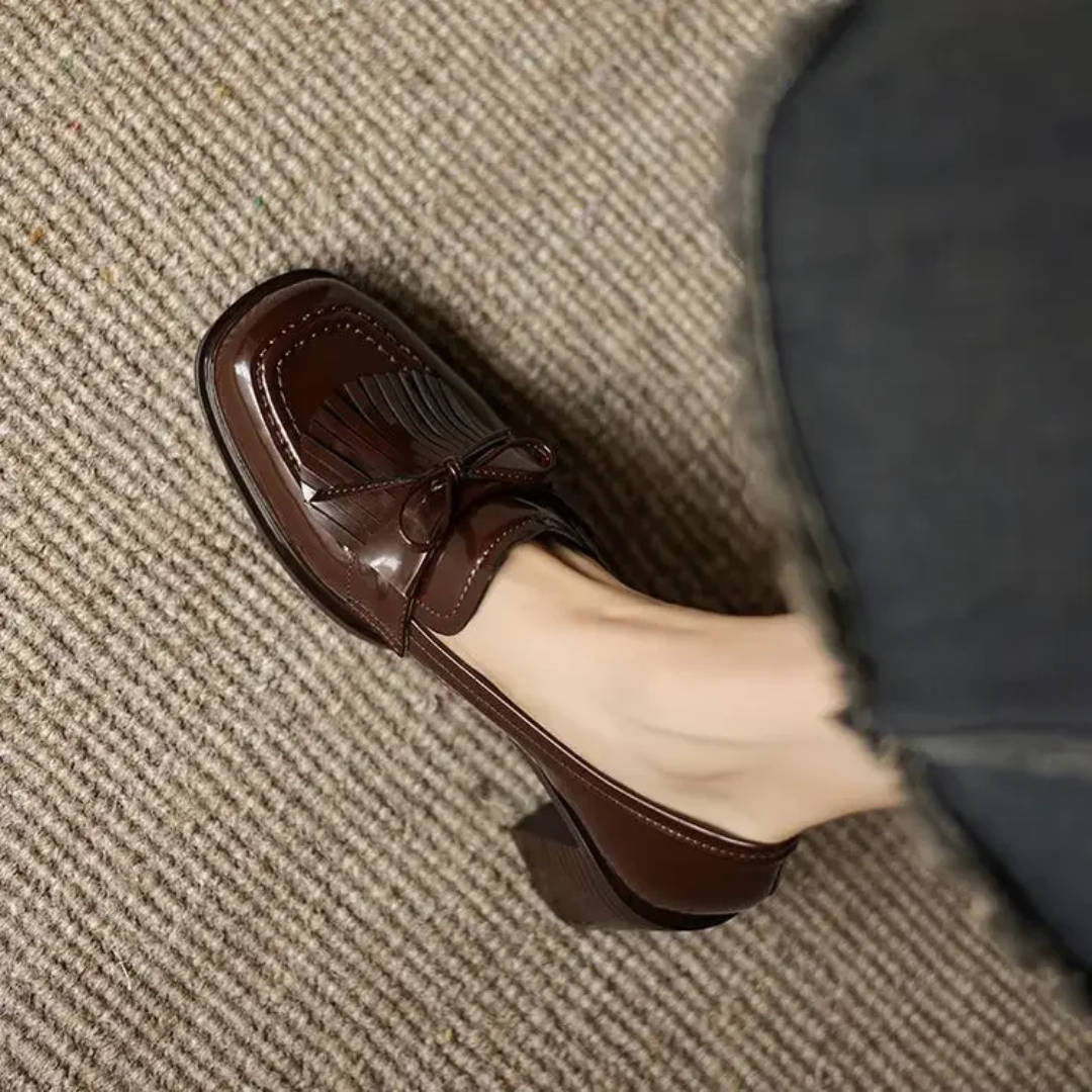 Women's Tassel Loafer Pumps Block Heel Round Toe Heels – Zalumo