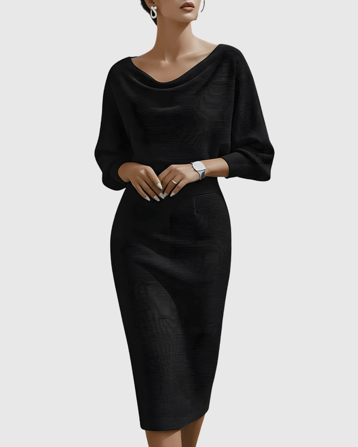 Women's Cowl Neck Batwing Sleeve Ribbed Midi Dress – Zalumo