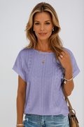 Women's Eyelet Embroidered Crew Neck Short Sleeve Top – Zalumo