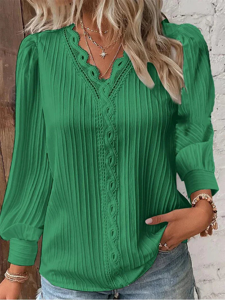 Blouse with Chiffon and Lace Details – Zalumo